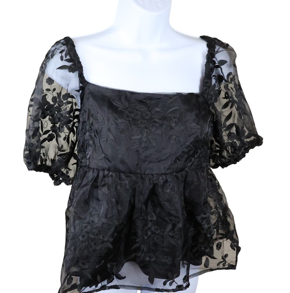 Francesca’s Black Lace Puff Sleeve Square Neck Top M